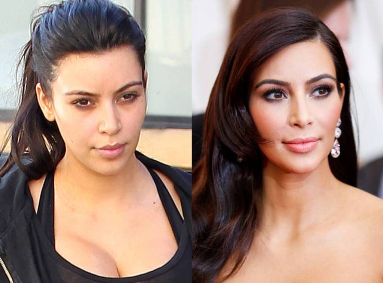 Kim Kardashian With and Without Makeup