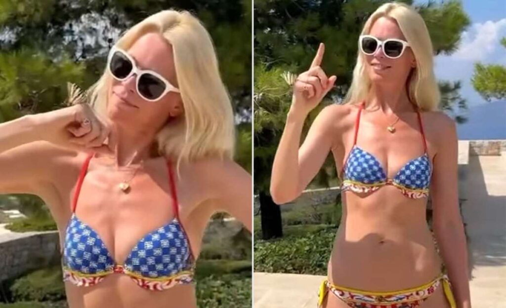 Claudia Schiffer celebrates her 53rd birthday in style with a colorful bikini.