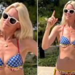 Claudia Schiffer celebrates her 53rd birthday in style with a colorful bikini.