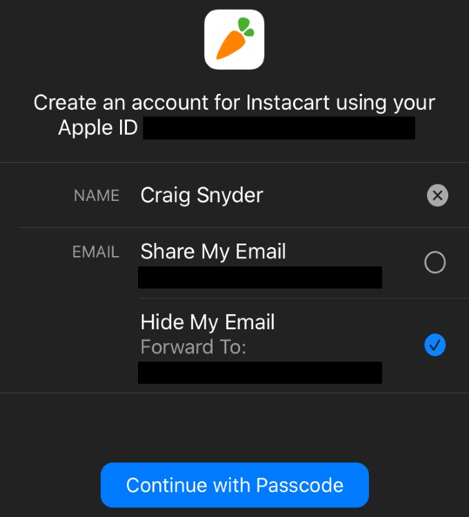 Apple でサインインするときにメール オプションを非表示にする