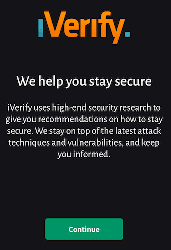 iVerify のウェルカム画面