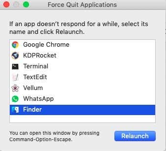 Finder が選択された[アプリケーションの強制終了]ウィンドウ