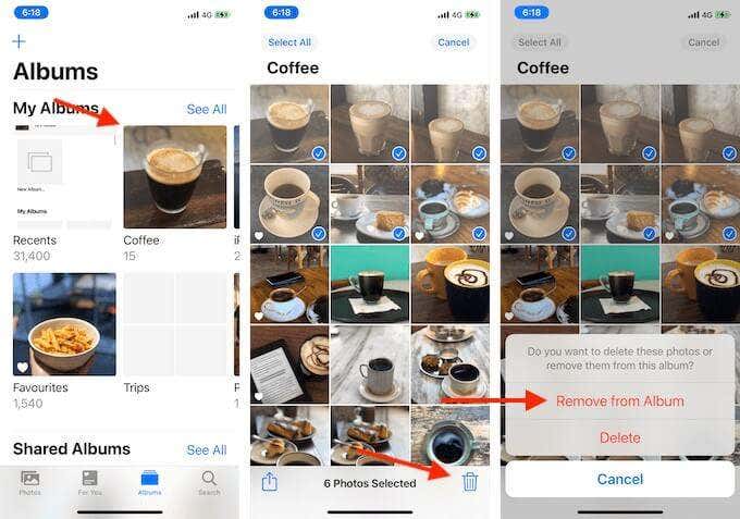 写真を削除する方法の視覚的な説明