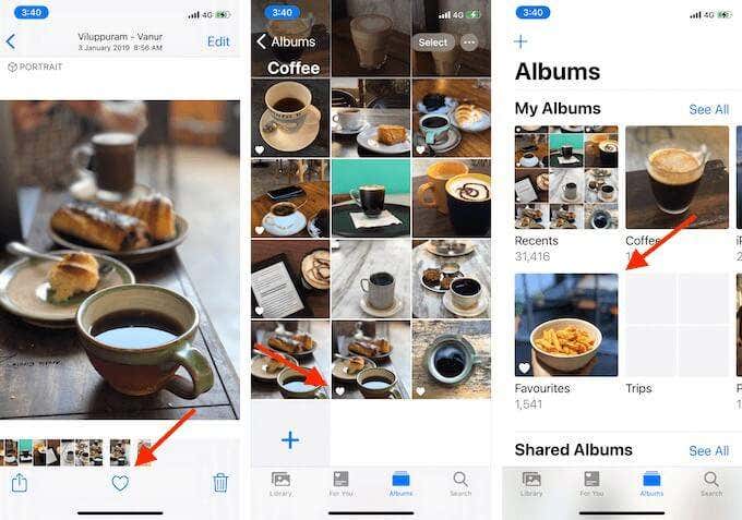 お気に入りに基づいて写真を整理する方法に関する視覚的な説明