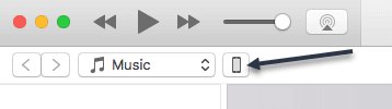 iTunes で電話またはタブレットのアイコンをクリックします。