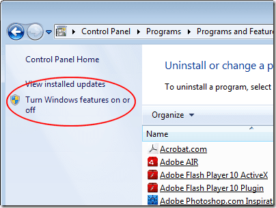 Windows の機能を有効または無効にする方法