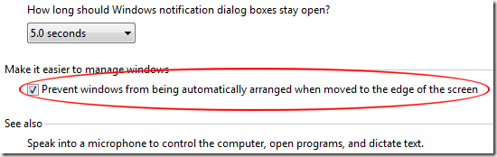 画面の端に移動したときに Windows が自動配置されないようにする
