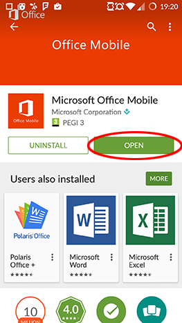 Android、Microsoft、Office、Word、Excel、PowerPoint、Google、Play、アプリケーション、インストール、構成