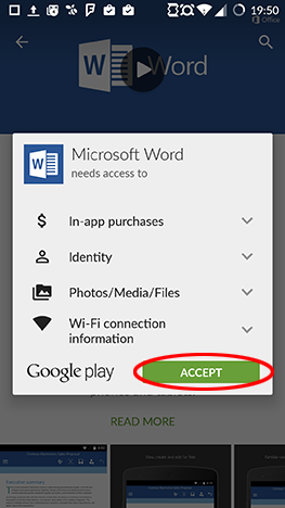 Android、Microsoft、Office、Word、Excel、PowerPoint、Google、Play、アプリケーション、インストール、構成