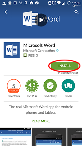 Android、Microsoft、Office、Word、Excel、PowerPoint、Google、Play、アプリケーション、インストール、構成