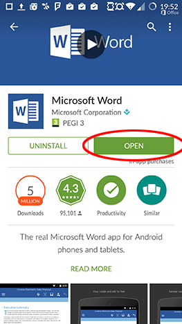 Android、Microsoft、Office、Word、Excel、PowerPoint、Google、Play、アプリケーション、インストール、構成