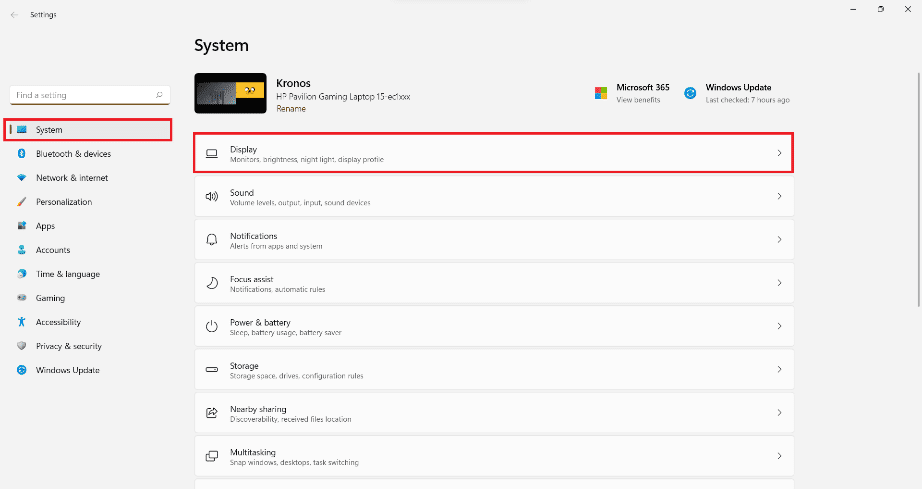設定アプリで表示オプションを選択します。 Windows 11で画面の明るさを変更する方法