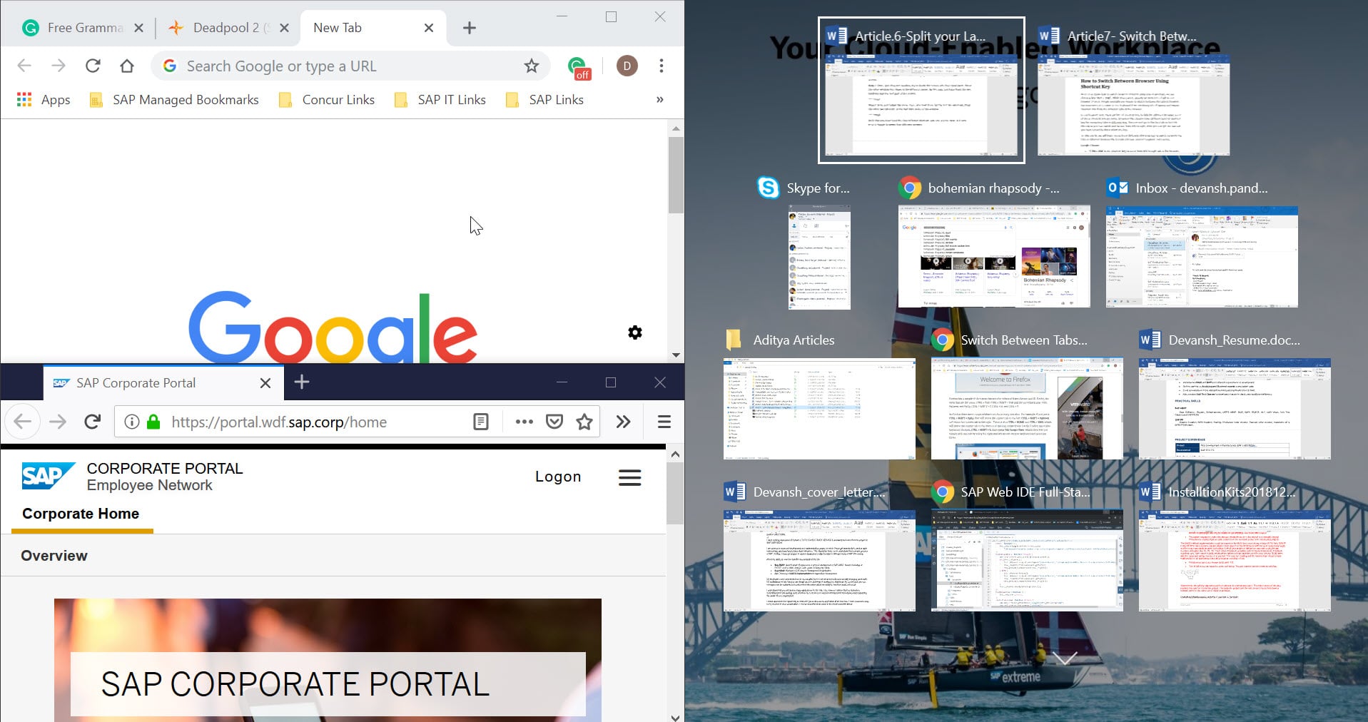 Windows 10 で 2 つのウィンドウを並べて合わせる