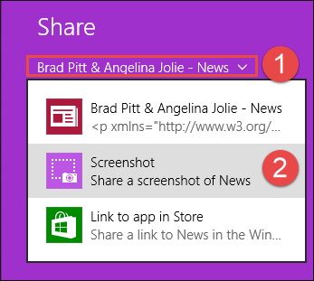 スクリーンショット、Windows 8.1、共有、アプリケーション