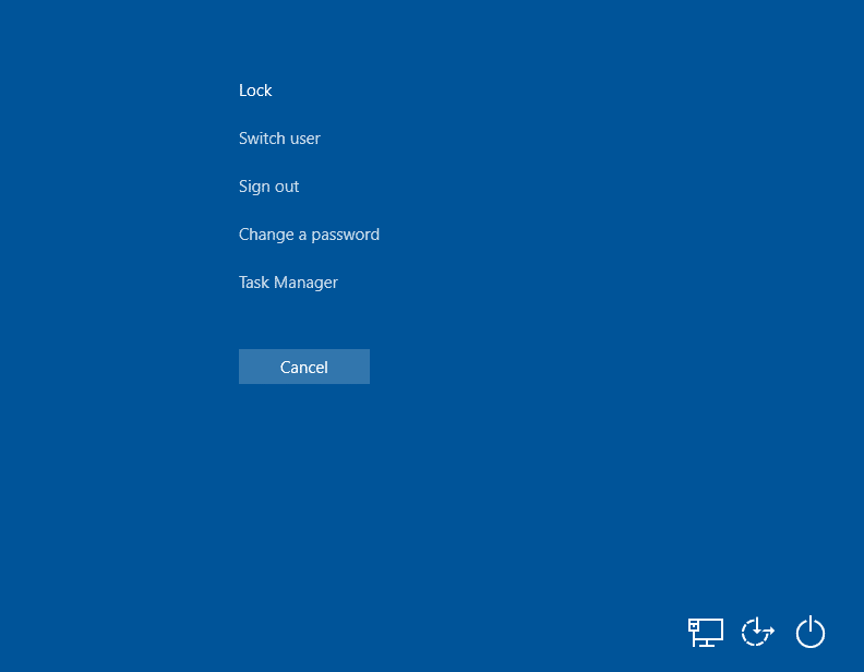 ショートカット キー Alt+Ctrl+Delete を押します。 以下のブルースクリーンが開きます。