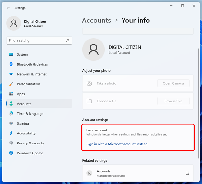 Windows 11 のローカル アカウント