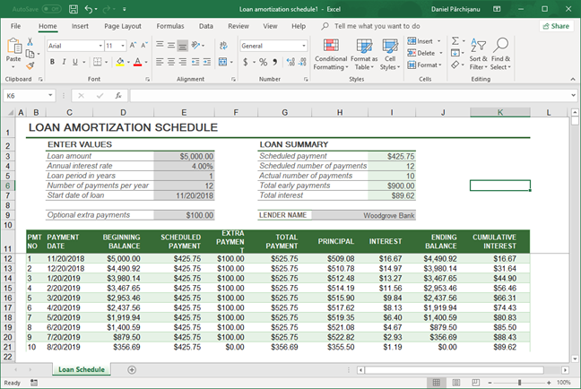 数式のみを保持する Microsoft Excel スプレッドシート