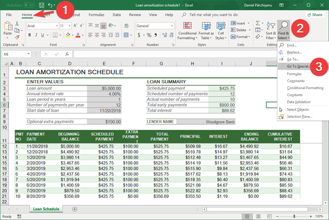 Microsoft Excel で Go To Special を選択します