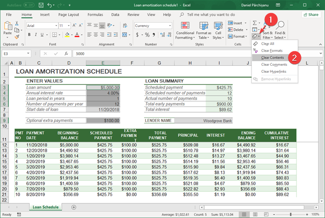Microsoft Excel の内容を削除する