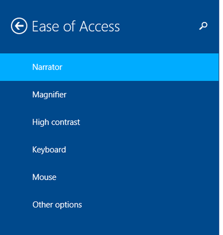 Windows 8.1、ナレーター、PC 設定、タッチ デバイス