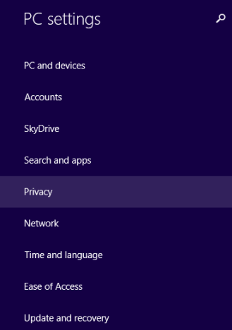 Windows 8.1、プライバシー、設定、場所
