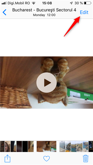 写真アプリで「編集」をタップします