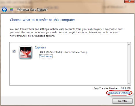 簡単な Windows 転送