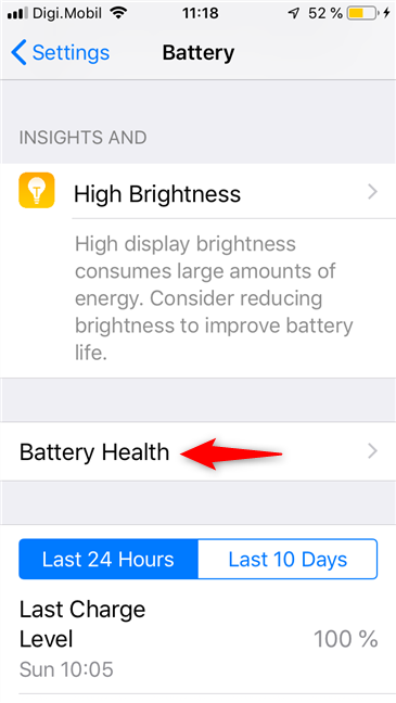 iPhone のバッテリーステータスエントリ