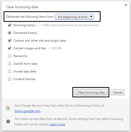 Google Chrome の閲覧データを消去する