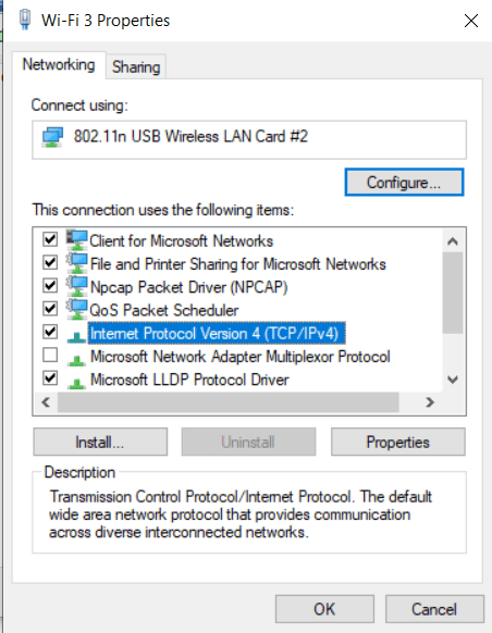 [ネットワーク]セクションでインターネット プロトコル バージョン 4 (TCP/IPv4) を探します。