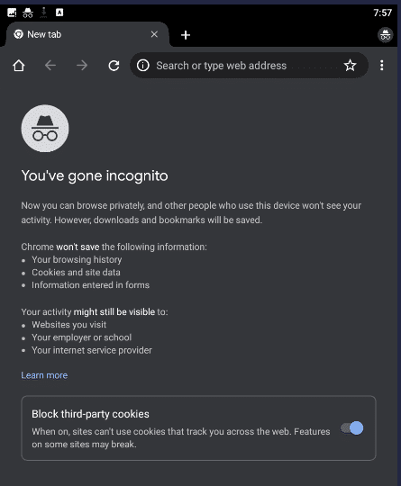 Android スマートフォンの Chrome シークレット モード
