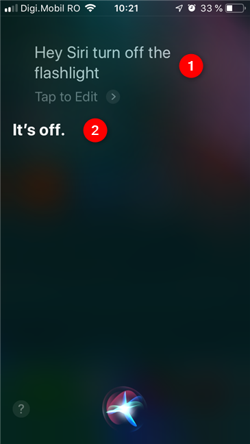 Siriに懐中電灯を消すように頼む