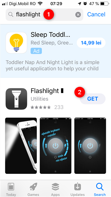 App Store で懐中電灯アプリを見つけてインストールする
