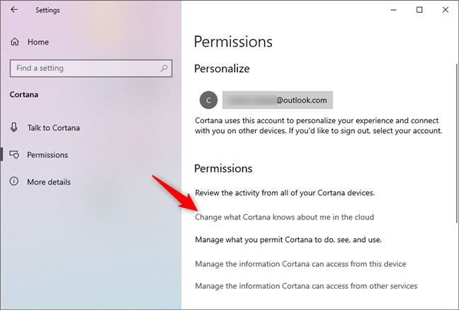 Cortana がクラウドで私について知っていることを変更する