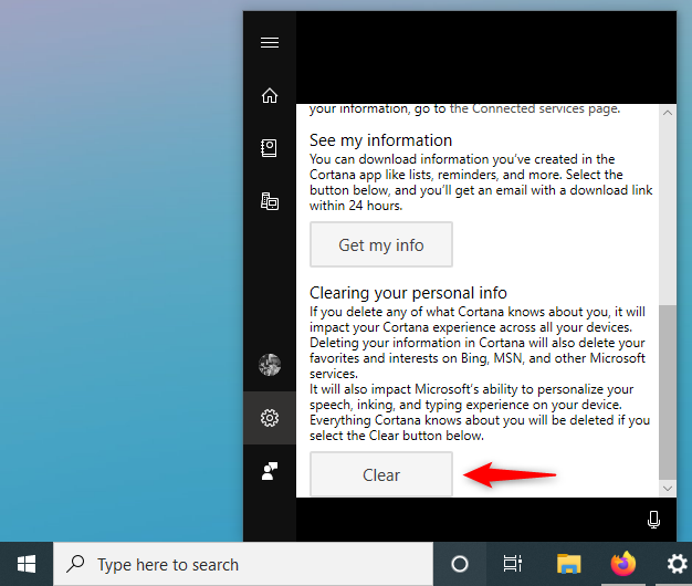 Cortana のクラウドから個人情報を削除することを選択する