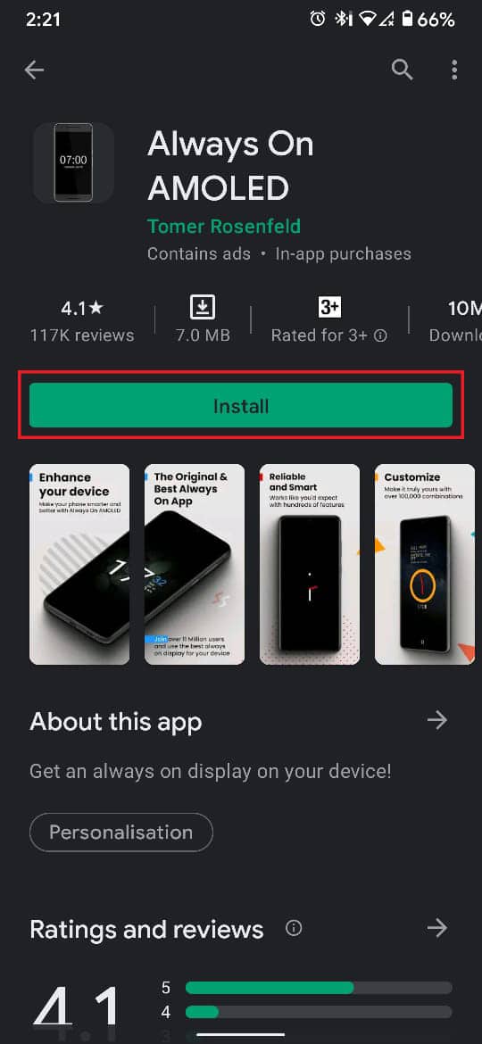Google Play ストアから、「Always On AMOLED」をダウンロードします。