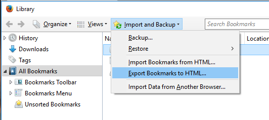 Firefox ブックマークのエクスポート