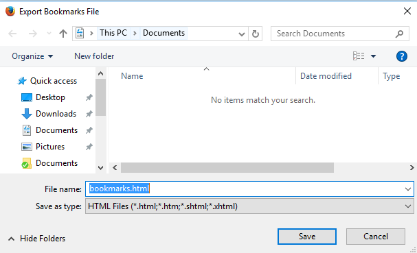Firefox のブックマークを保存