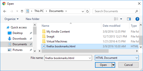 Firefox のブックマークをインポートする