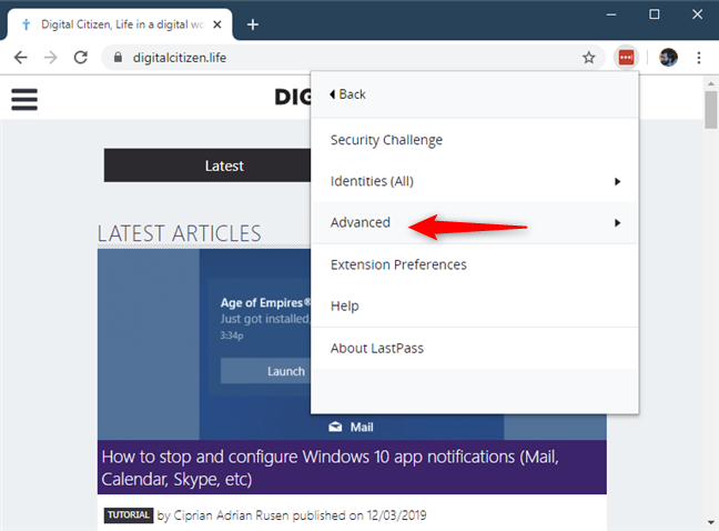 LastPass の高度なオプション