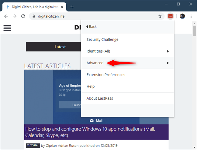 LastPass の高度なオプション