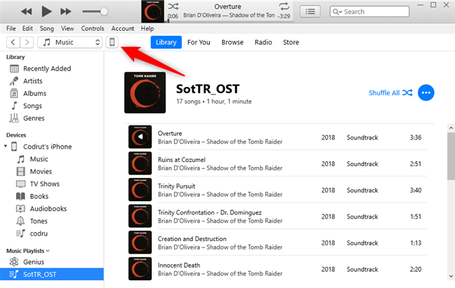 iTunes for Windows で iPhone を開く