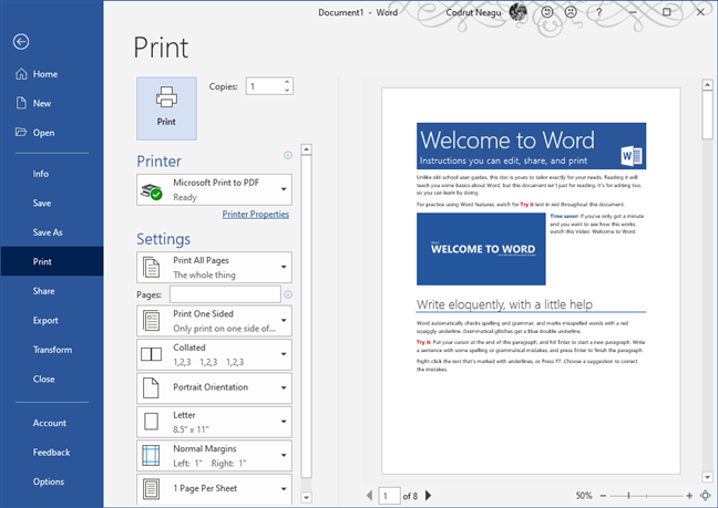 Microsoft Word の印刷ダイアログ