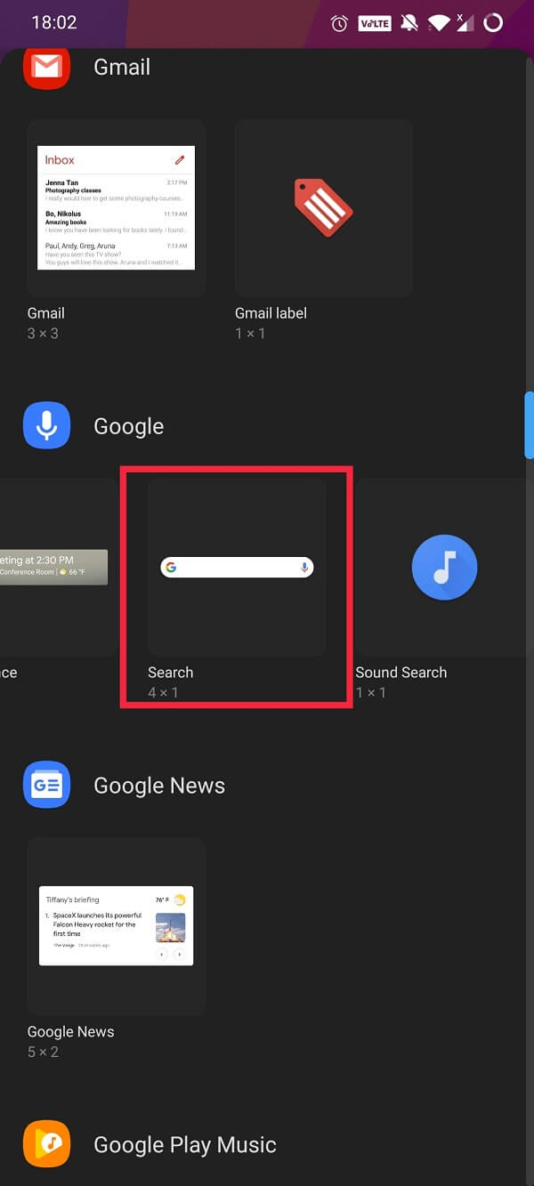 Google のアプリには、関連するホーム画面のウィジェットが多数あります。