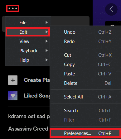 Spotify の 3 つのドット メニュー