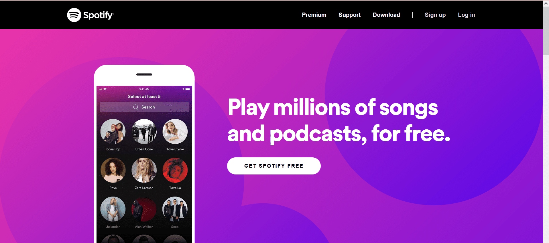 Spotifyのウェブサイト