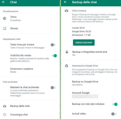 WhatsApp チャットのバックアップ バックアップを有効にする