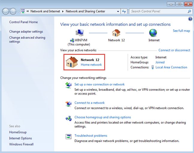 Windows 7、ネットワーク、場所、自宅、職場、公共