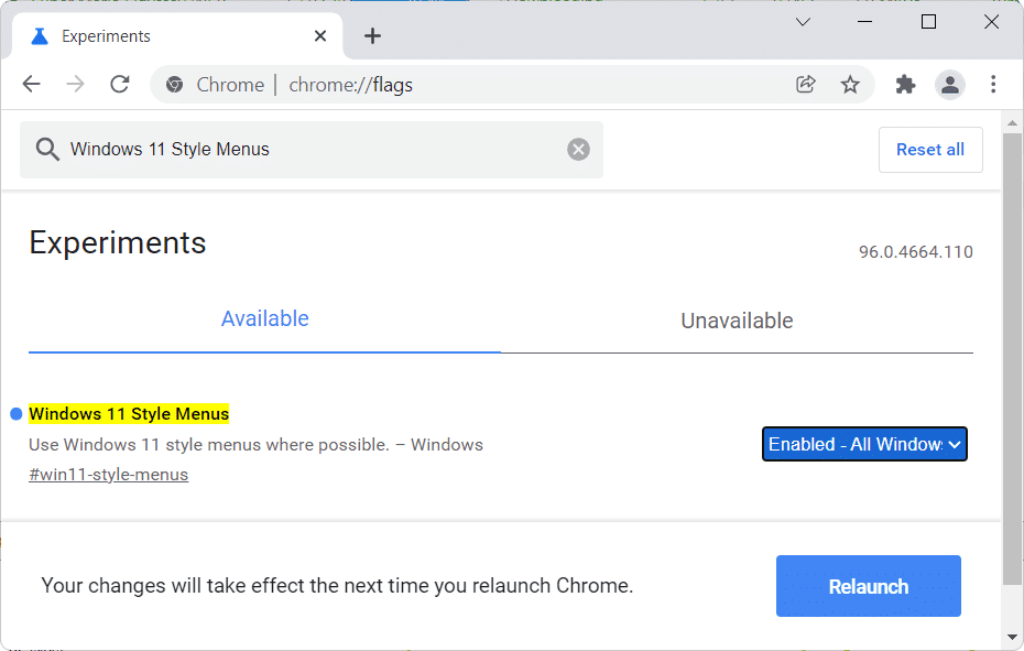 Windows 11 Chrome UI スタイルを有効にする