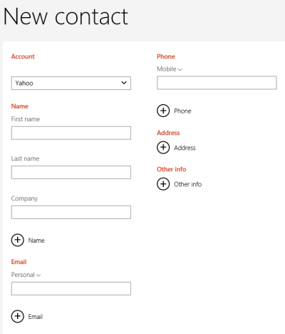 Windows 8 - People アプリに新しい連絡先を追加する